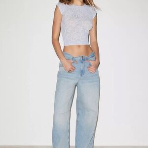 URBAN OUTFITTERS Out From Under Sheer Lace Diamante Seamless Light Blue Tee XS